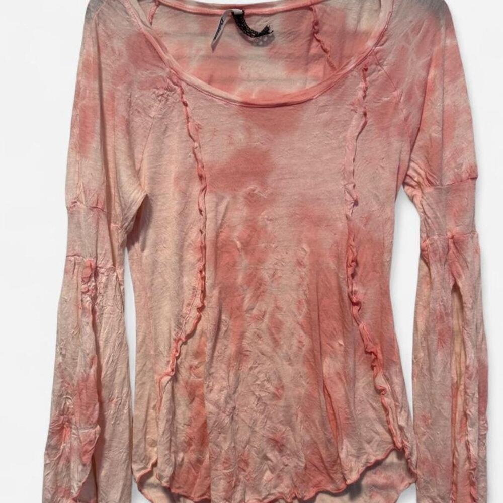 Petrol pink tie-dye split sleeve top size L